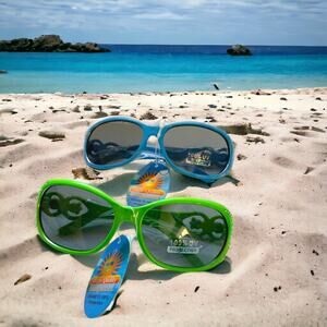 Kids Sunglasses 100% UV Protection Green & Blue Retro Frames With Glitter Detail
